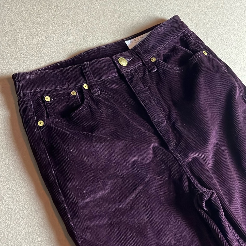 RAG & BONE Casey Corduroy High Rise Flare Jeans in Burgundy - Size 27 - Picture 5 of 16
